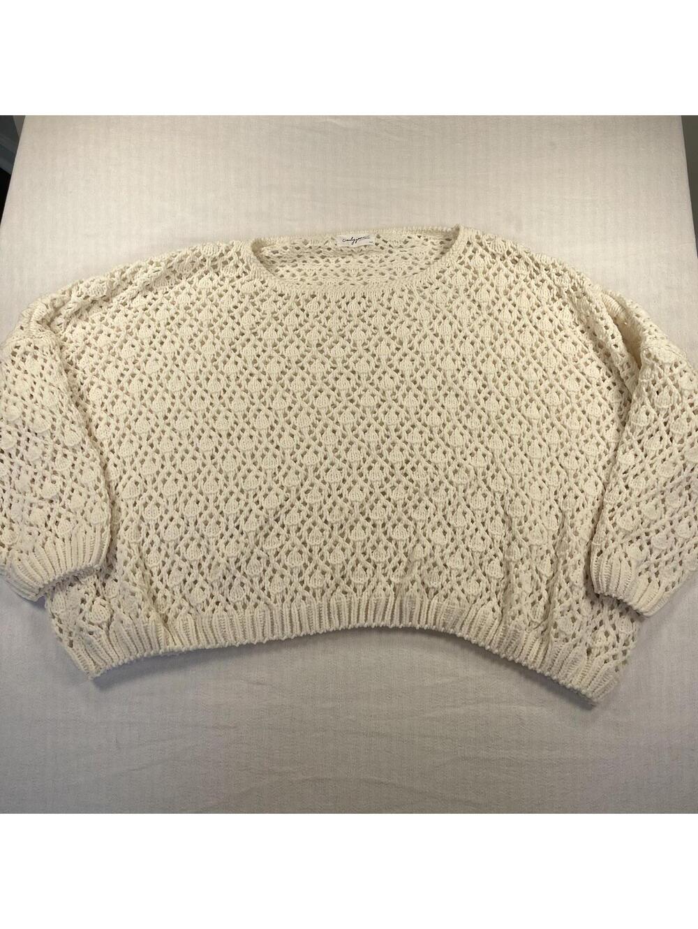 Women's Crochet Sweater Chunky, Open Weave knit M/L CarlyJean LA oversized ivory - Picture 1 of 9
